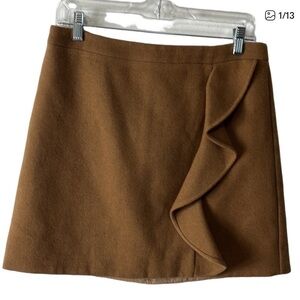 J. Crew Mercantile Wool Blend Skirt Women's 6 Camel Tan Ruffle Lined